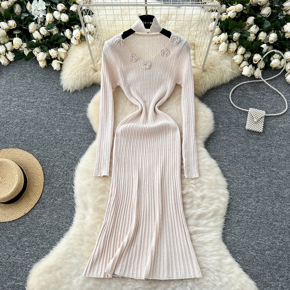 Textured Knit Pleated A-Line Dress