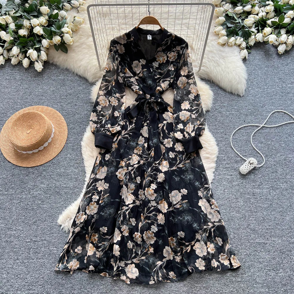 Lace Print Long Sleeve Dress