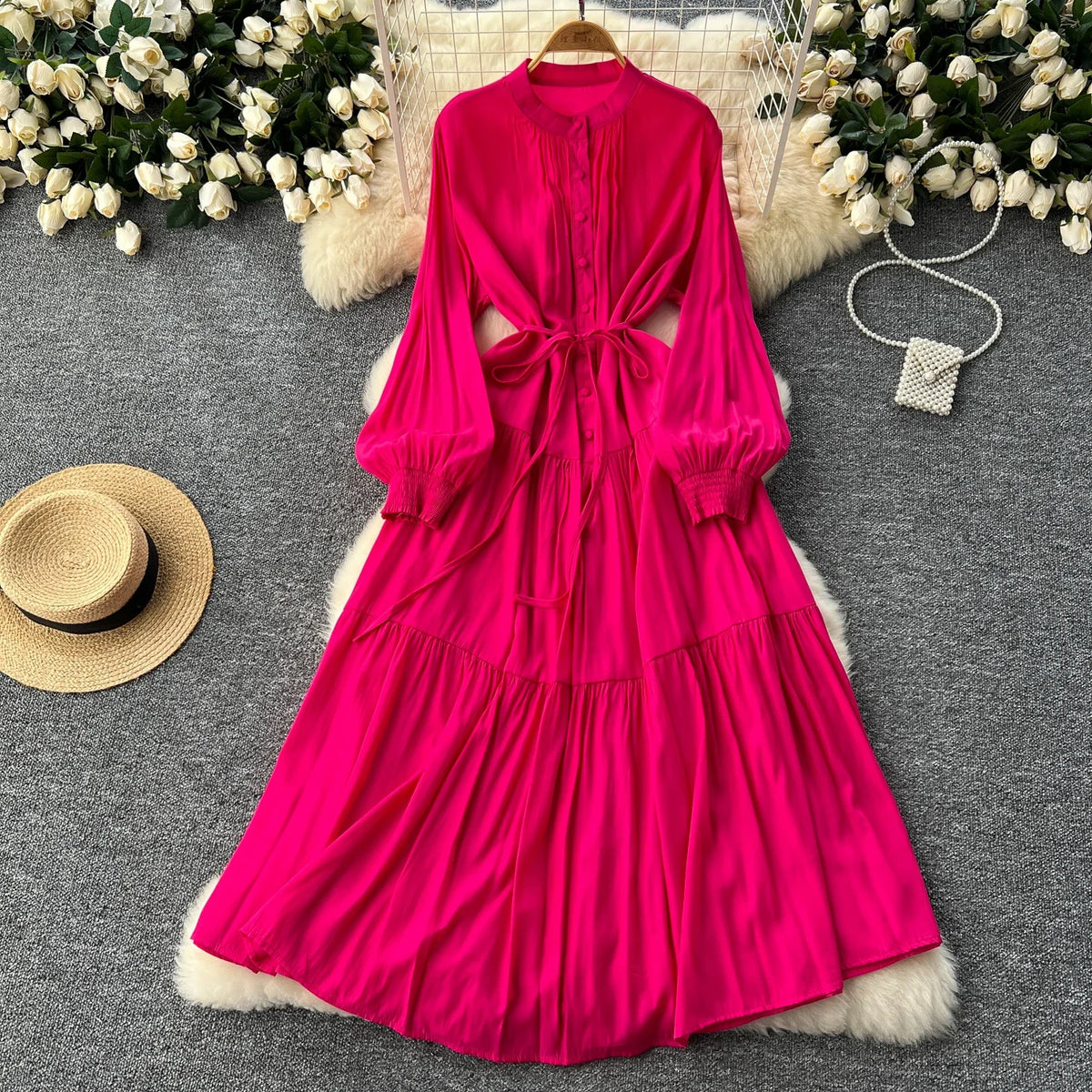 Loose Button Front A-Line Beach Dress