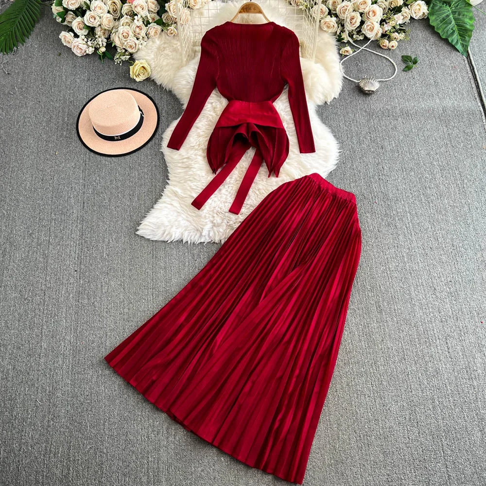 Bandage Top and Pleated Skirt Set