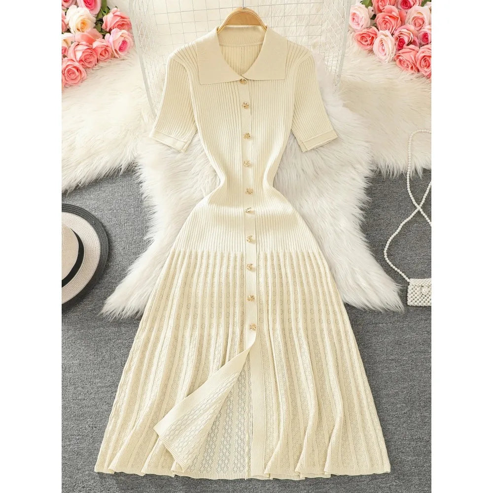 Peter Pan Collar Knit Button Dress