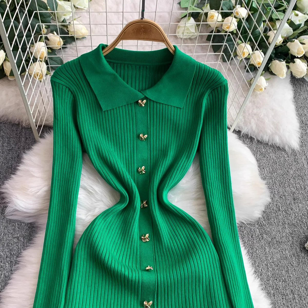 Vintage Collared Maxi Sweater Dress