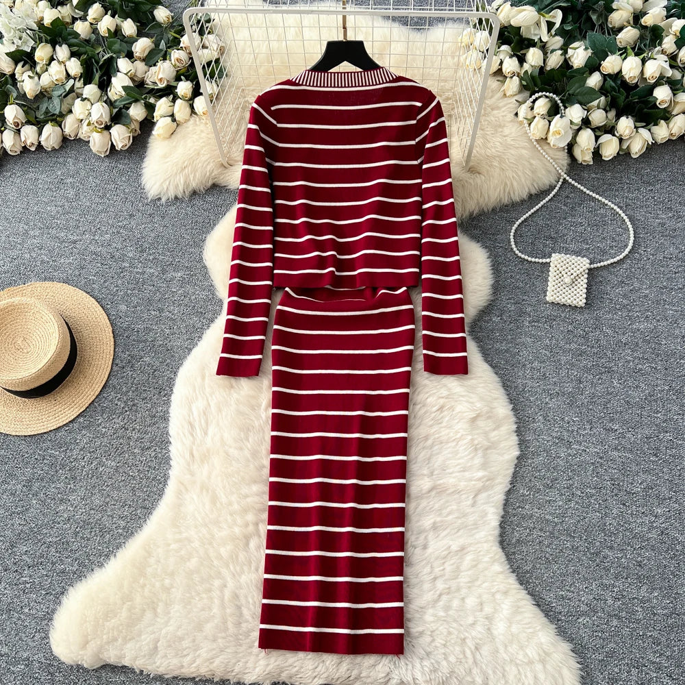 Striped Knit Two-Piece Dress Set