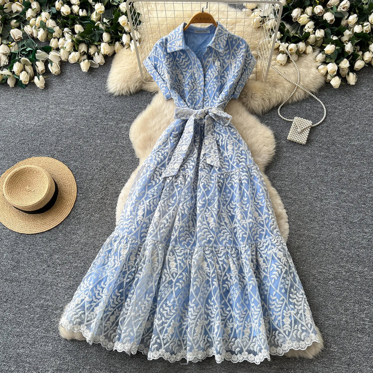 Lace Embroidered A-Line Maxi Dress