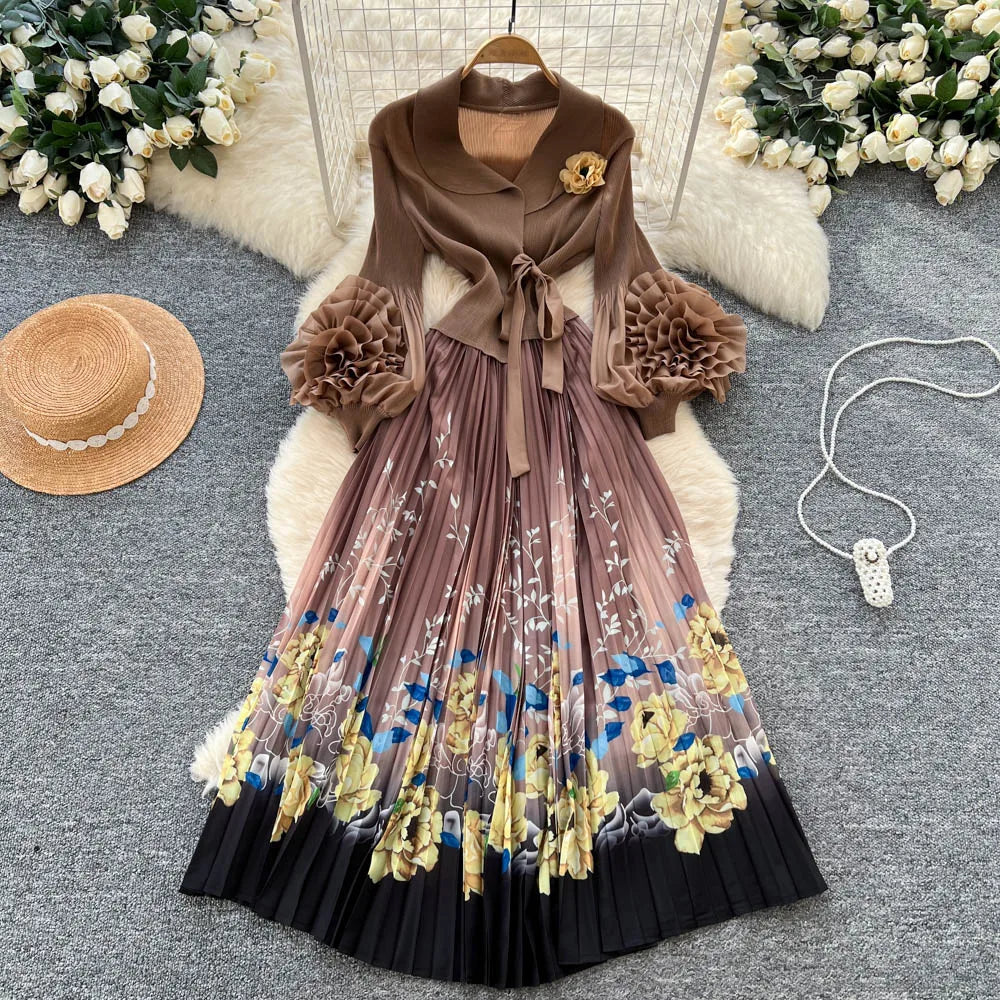 Print Lantern Sleeve Party Dress