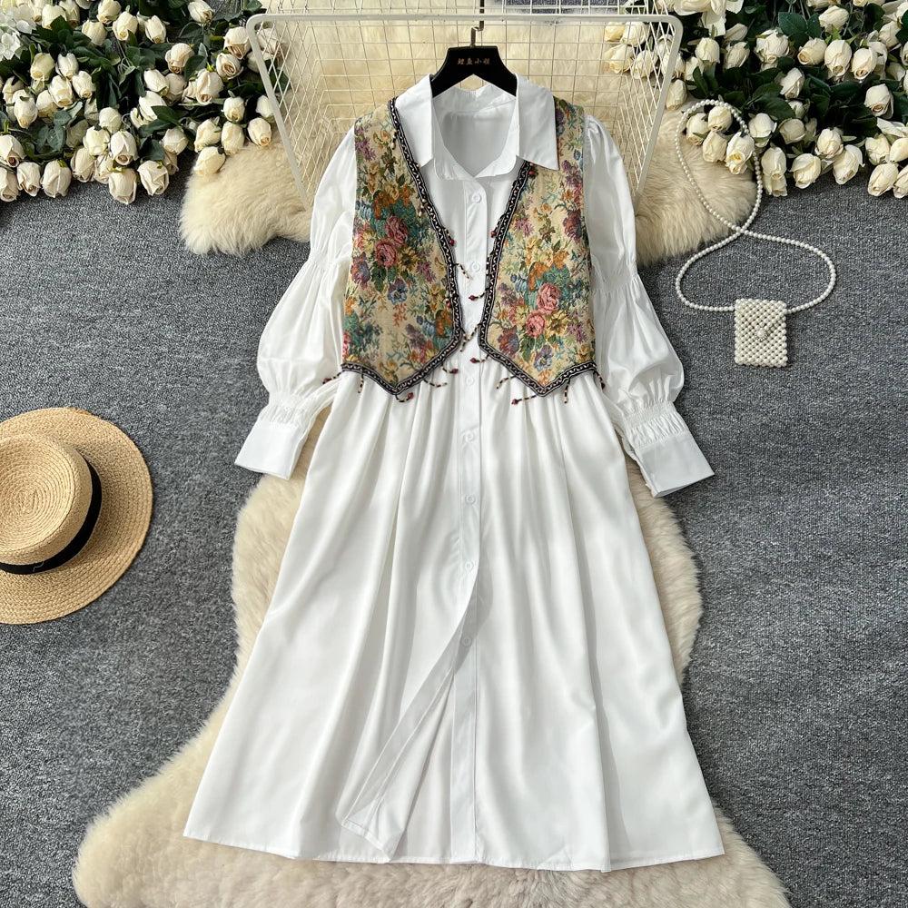 Jacquard Button Boho Long Dress