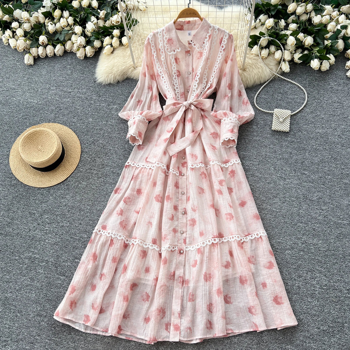 Rhinestone Lace-Up Boho Long Dress