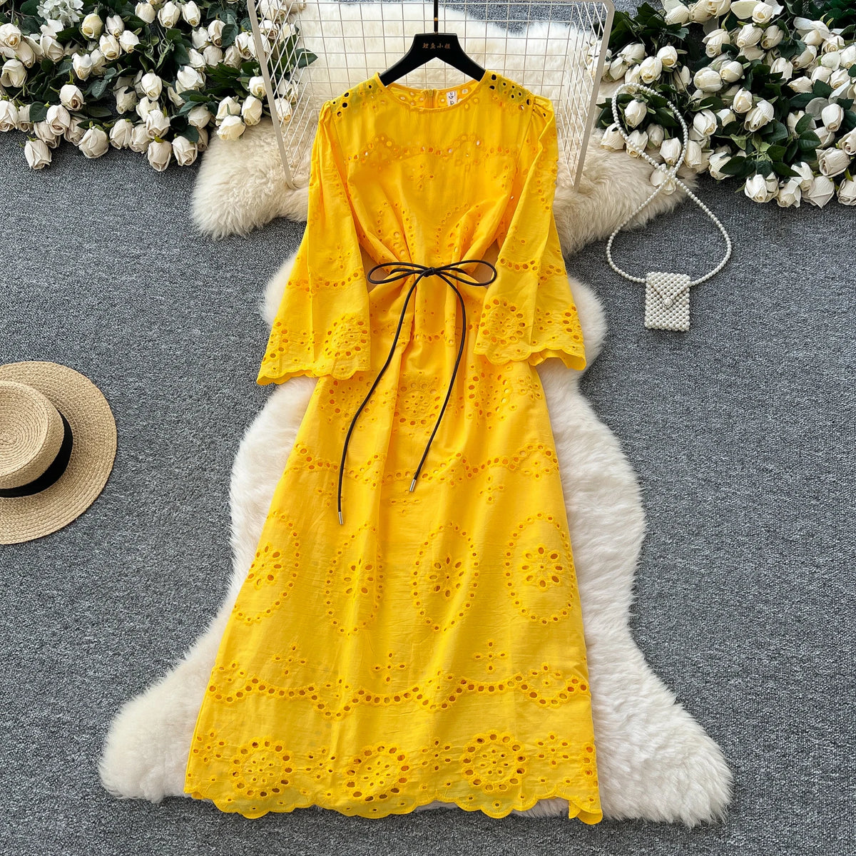 Embroidered Cutout High Waist Dress