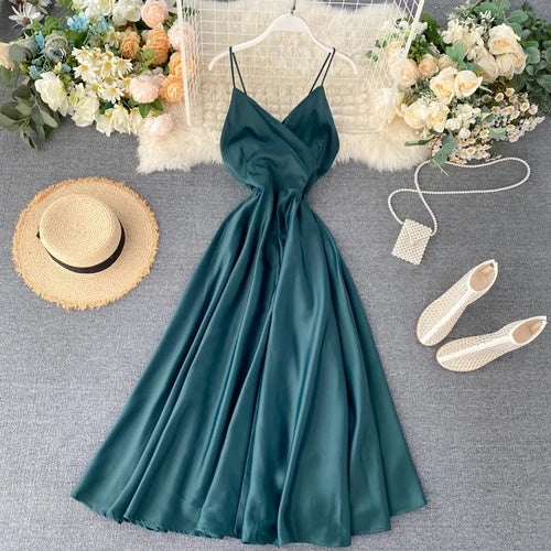 Backless Pleated A-Line Slip Dress