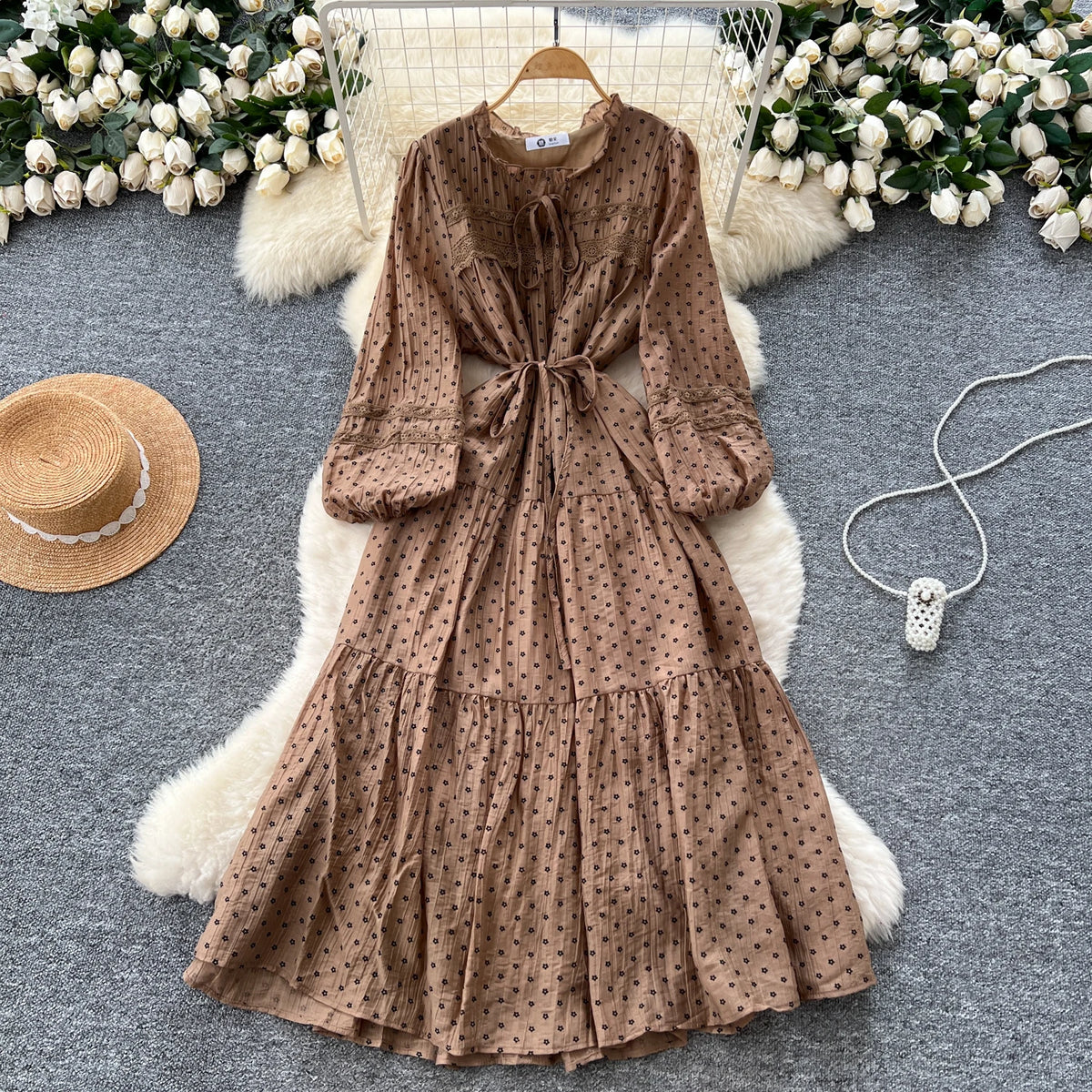 Boho Lace Lantern Sleeve Maxi Dress