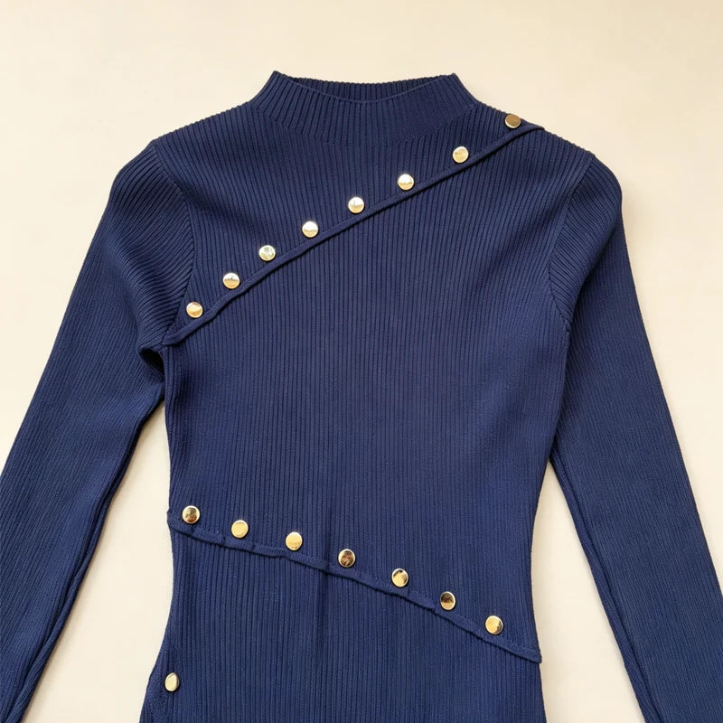 Black Long Sleeve A-Line Knit Mini Dress