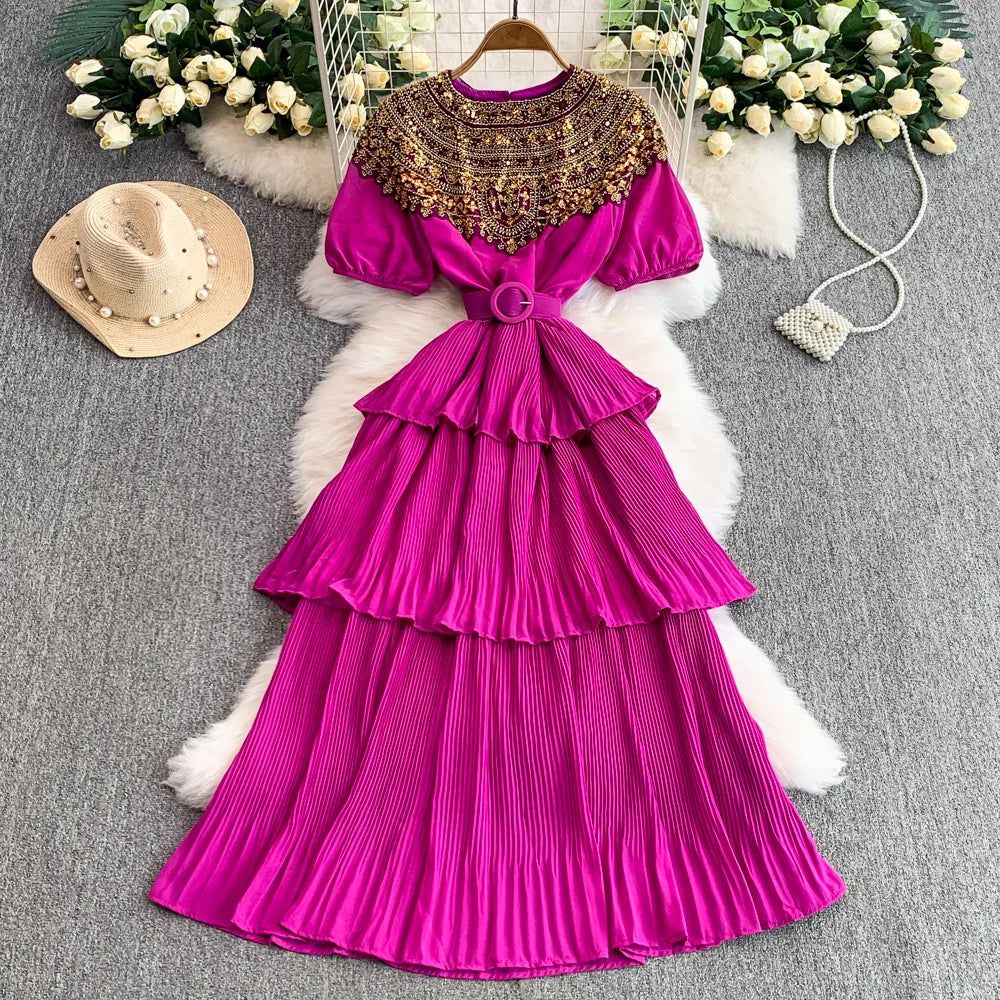 Sequin Cutout Belted Maxi Dress