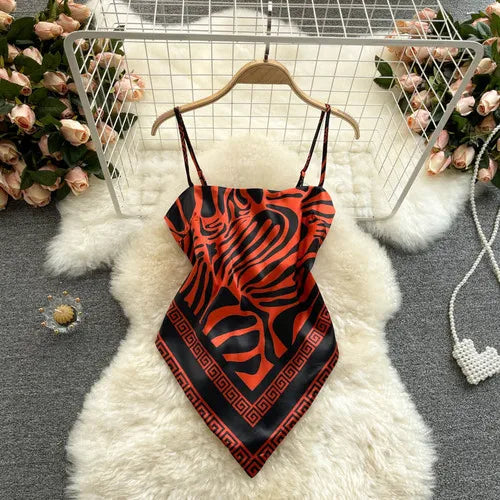Lace-Up Backless Print Corset Crop Top