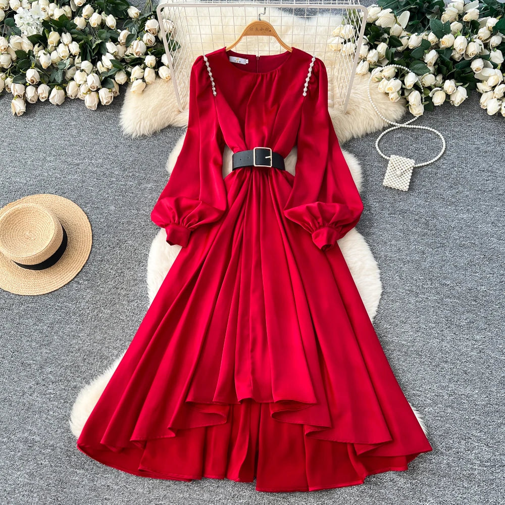 Lace Lantern Sleeve Party Dress