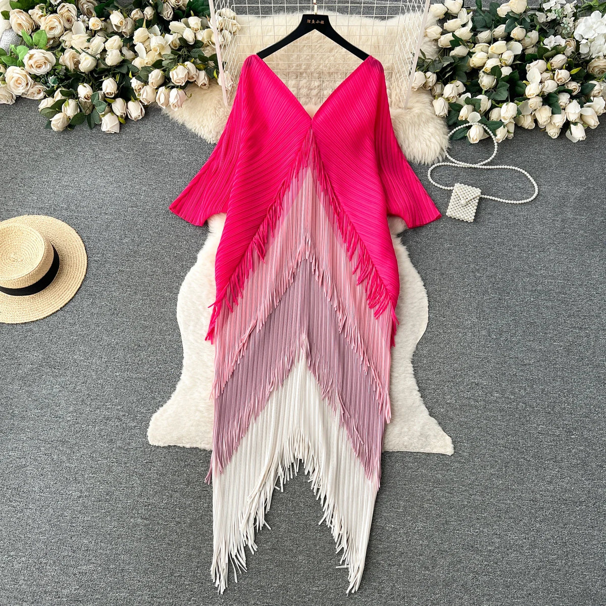 Tiered Tassel Patchwork Maxi Dress