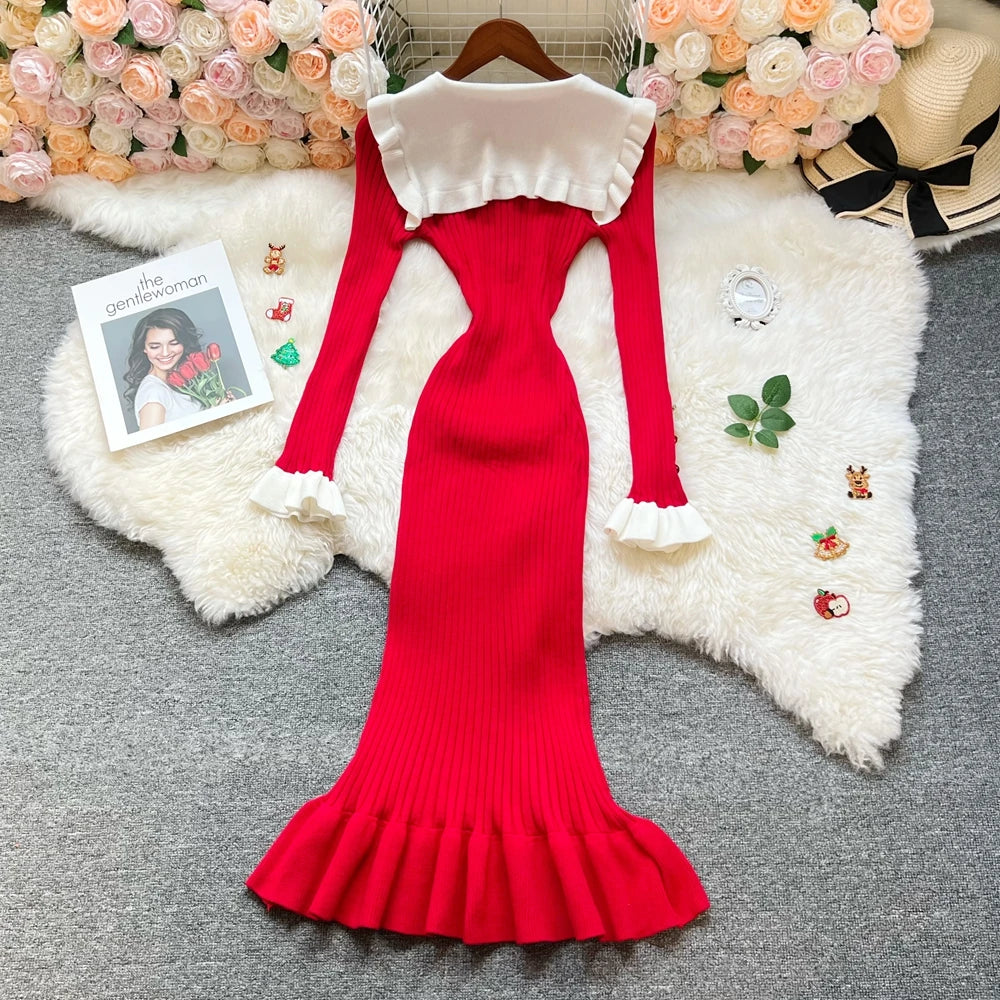 Long Sleeve Knit Mermaid Maxi Dress