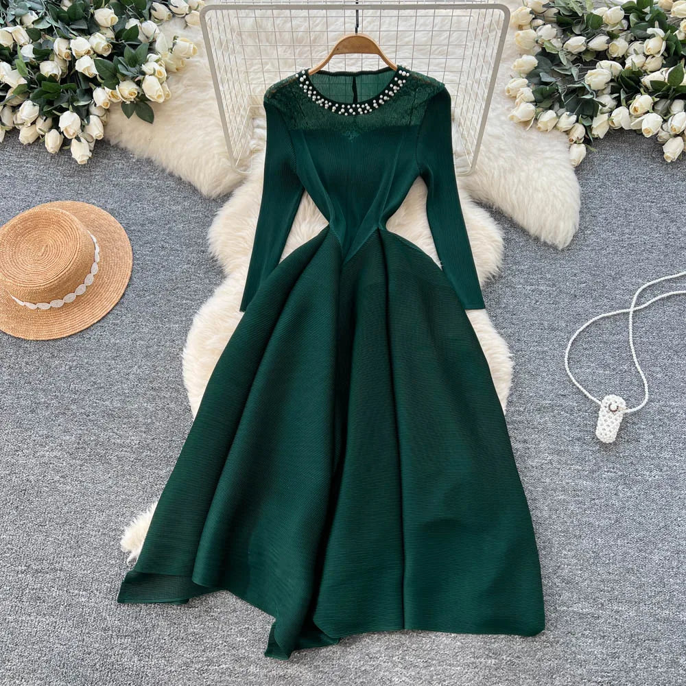 Beaded Loose Long Sleeve Evening Dress