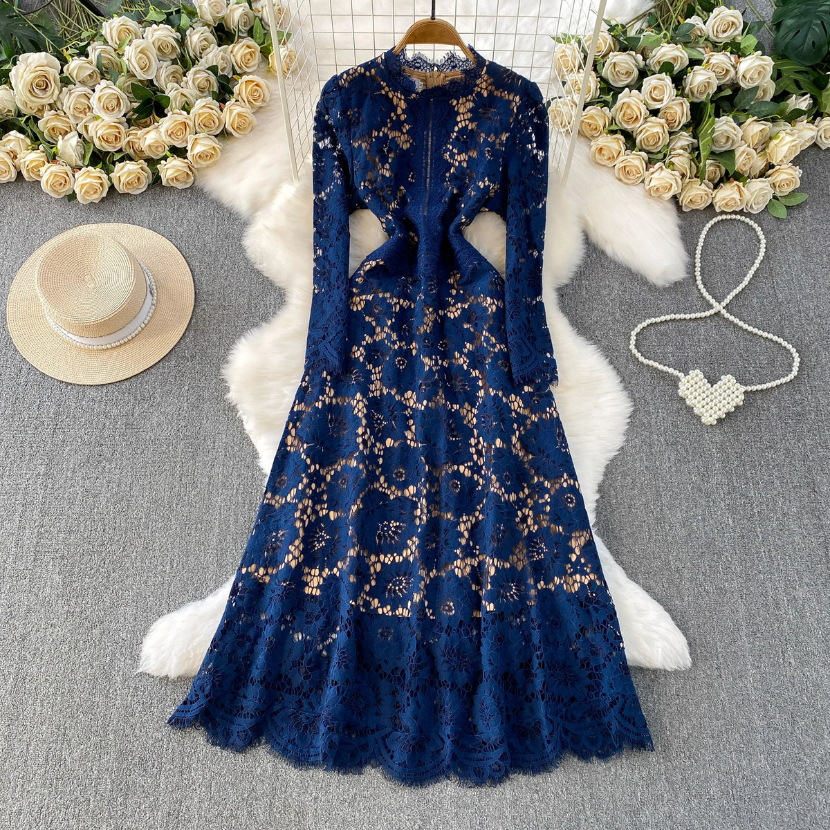 Vintage Lace Long Sleeve Maxi Dress