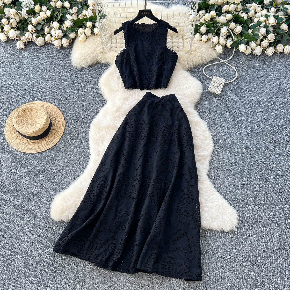 Crochet Cutout A-Line Long Party Dress