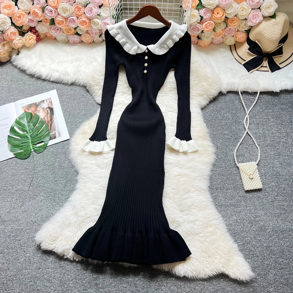 Long Sleeve Knit Mermaid Maxi Dress