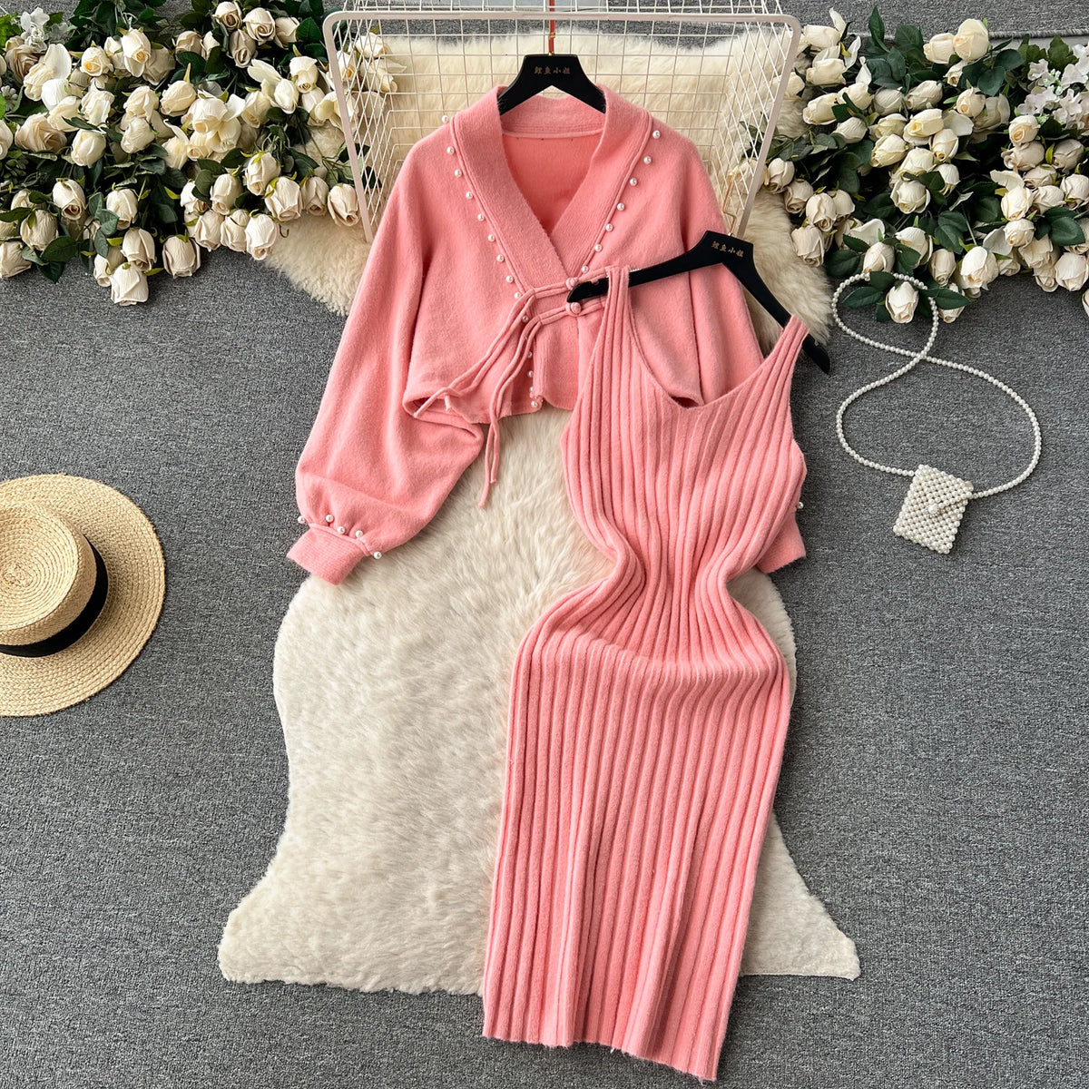 Long Sleeve Pencil Dress Two-Piece Set