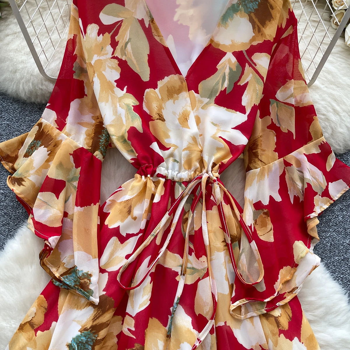 Boho Chiffon Print V-Neck Sundress