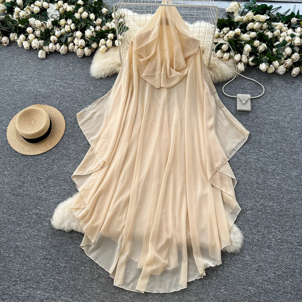 Beaded Sheer Mesh Hooded Cover-Up