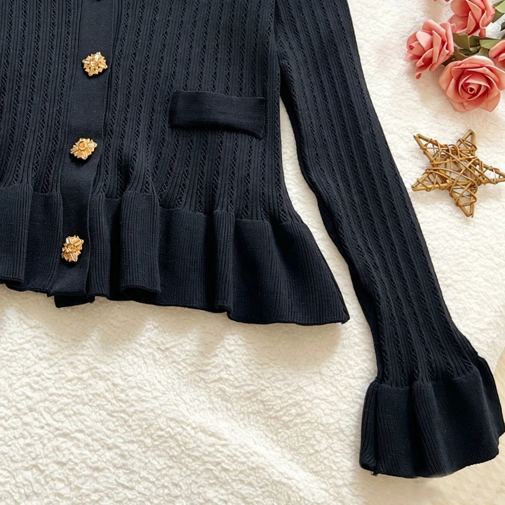 Rhinestone Ruffled Knit Cardigan