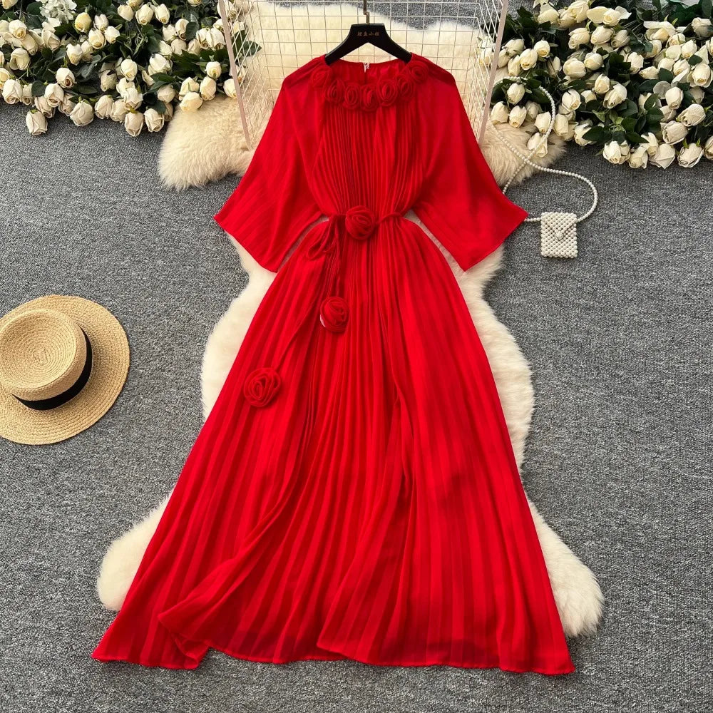 Pleated Chiffon 3D Detail Birthday Dress