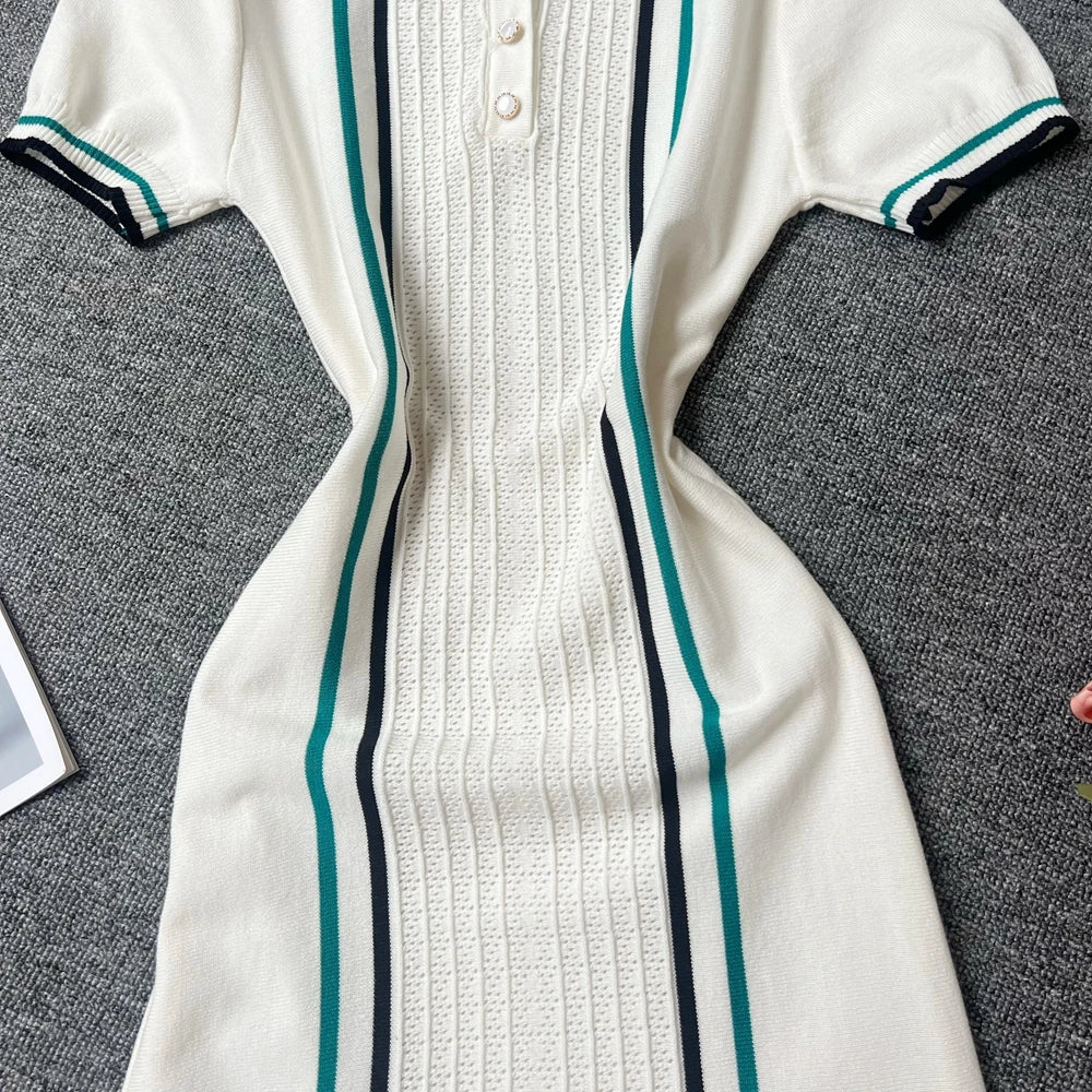 Collared Ruffled Knit Bodycon Mini Dress