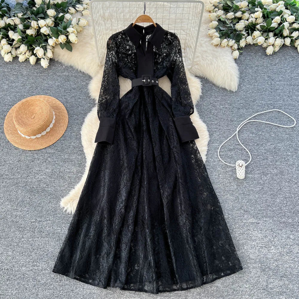 Sequin Lace Slim A-Line Dress
