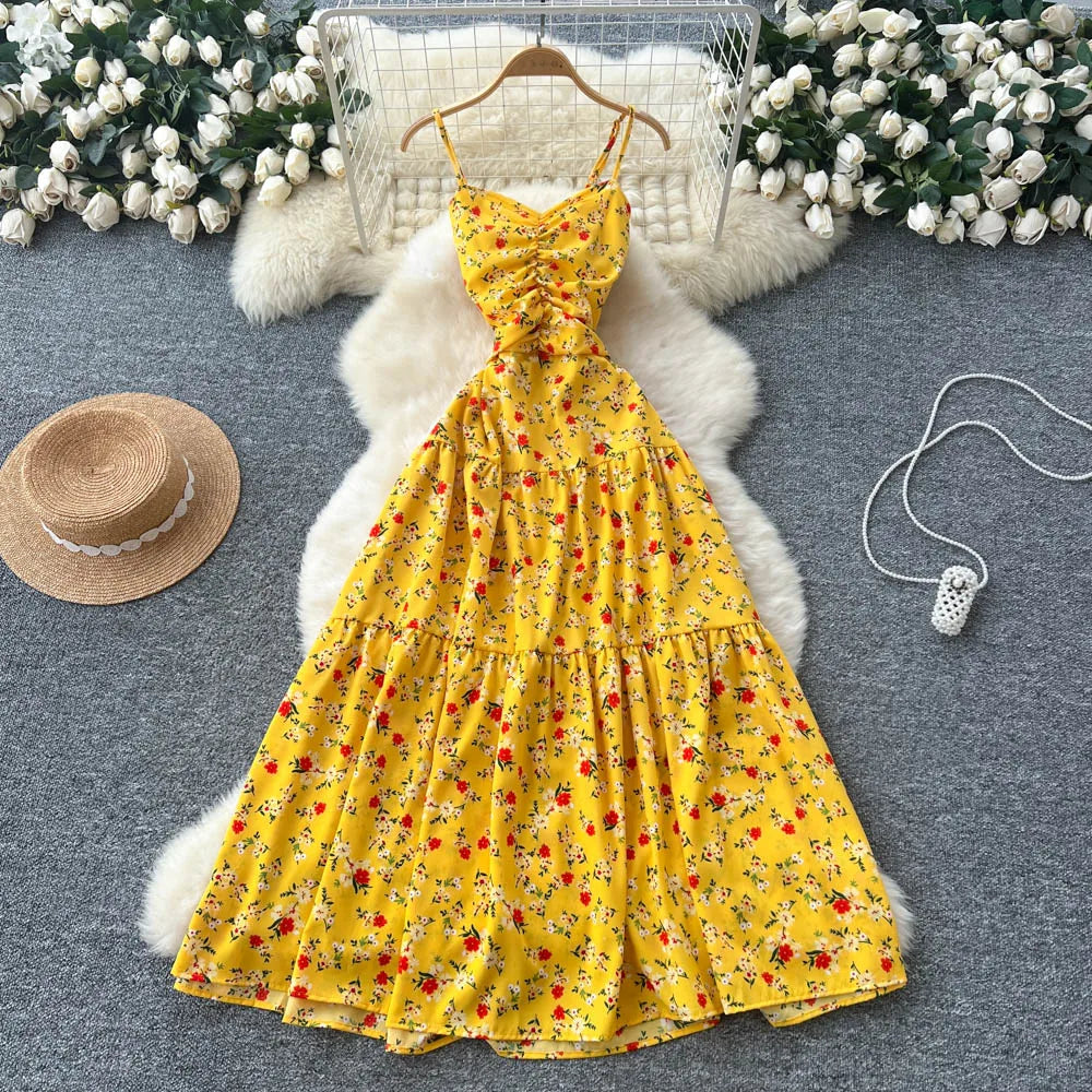 Pleated Print Sleeveless Party Dress