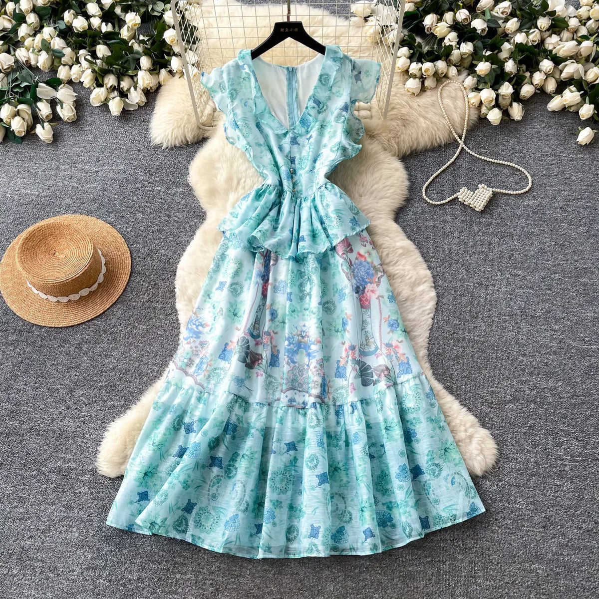 Floral Sleeveless V-Neck Maxi Dress