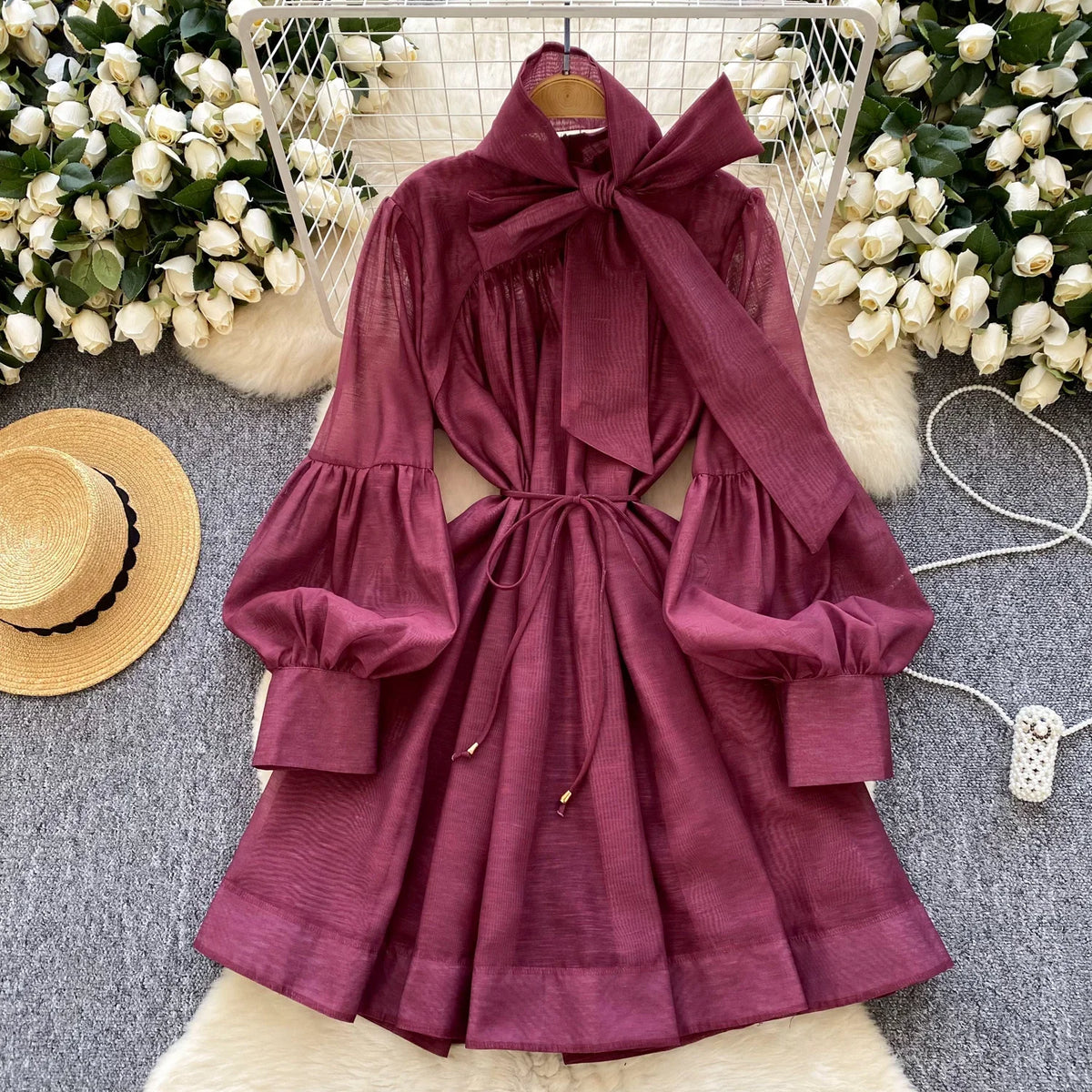Butterfly Bow Lantern Sleeve Maxi Dress