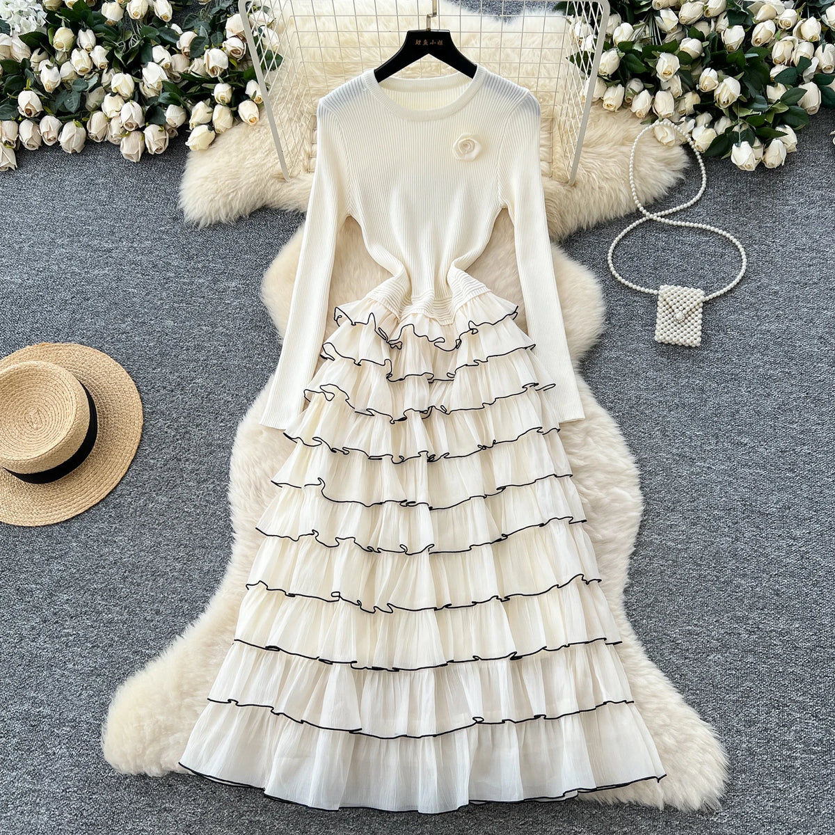 Floral Tiered Knit Maxi Dress