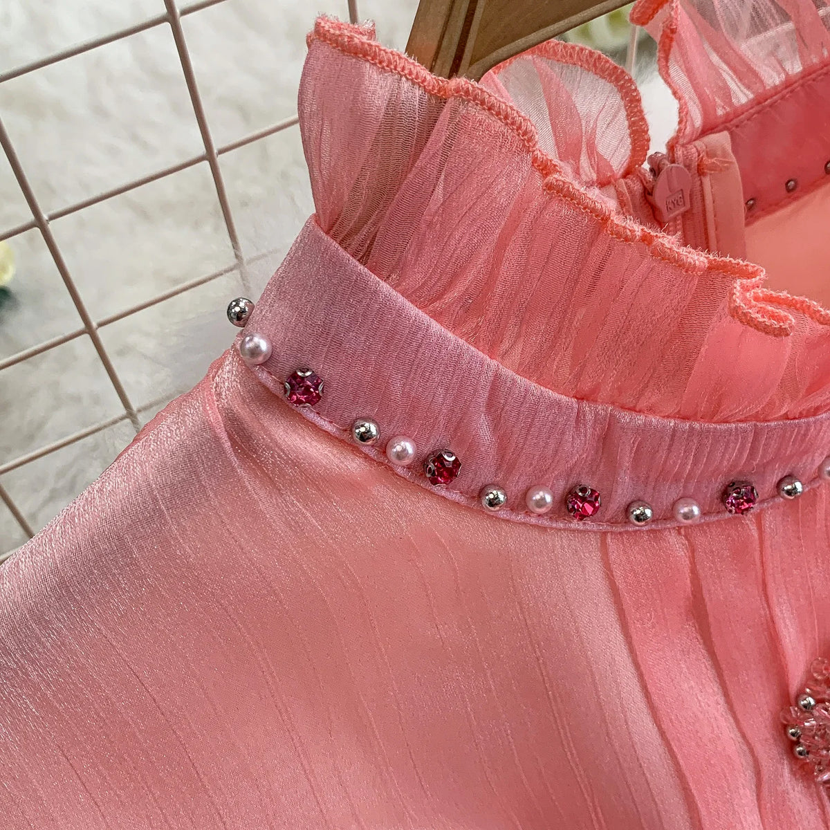 Rhinestone Mesh Long Sleeve Dress
