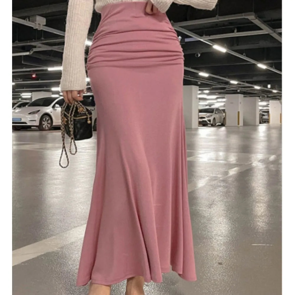 Pleated High Waist A-Line Skirt