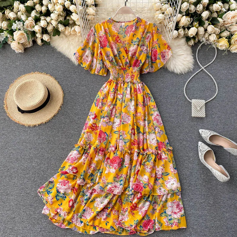 Print Ruffle Backless A-Line Dress