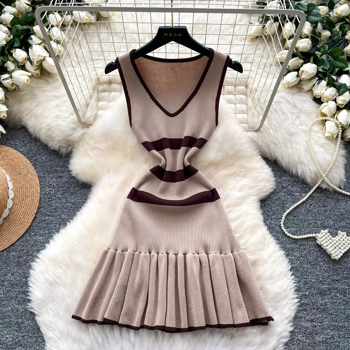 Sleeveless Ruffled Knit Mini Dress