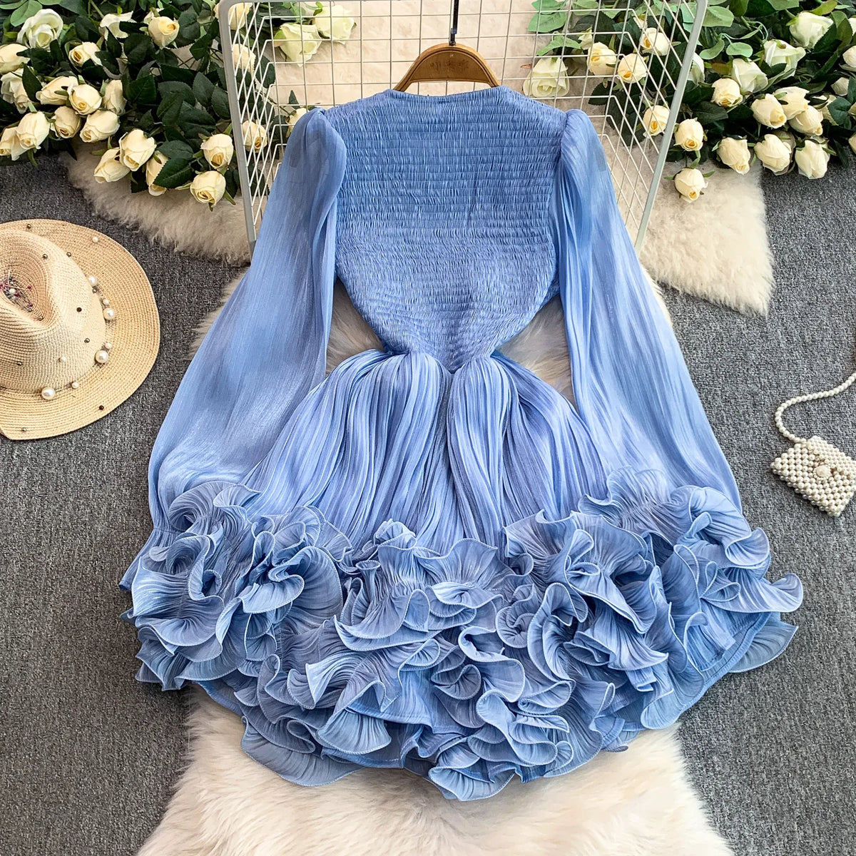 3D Ruffle High Waist Party Dress