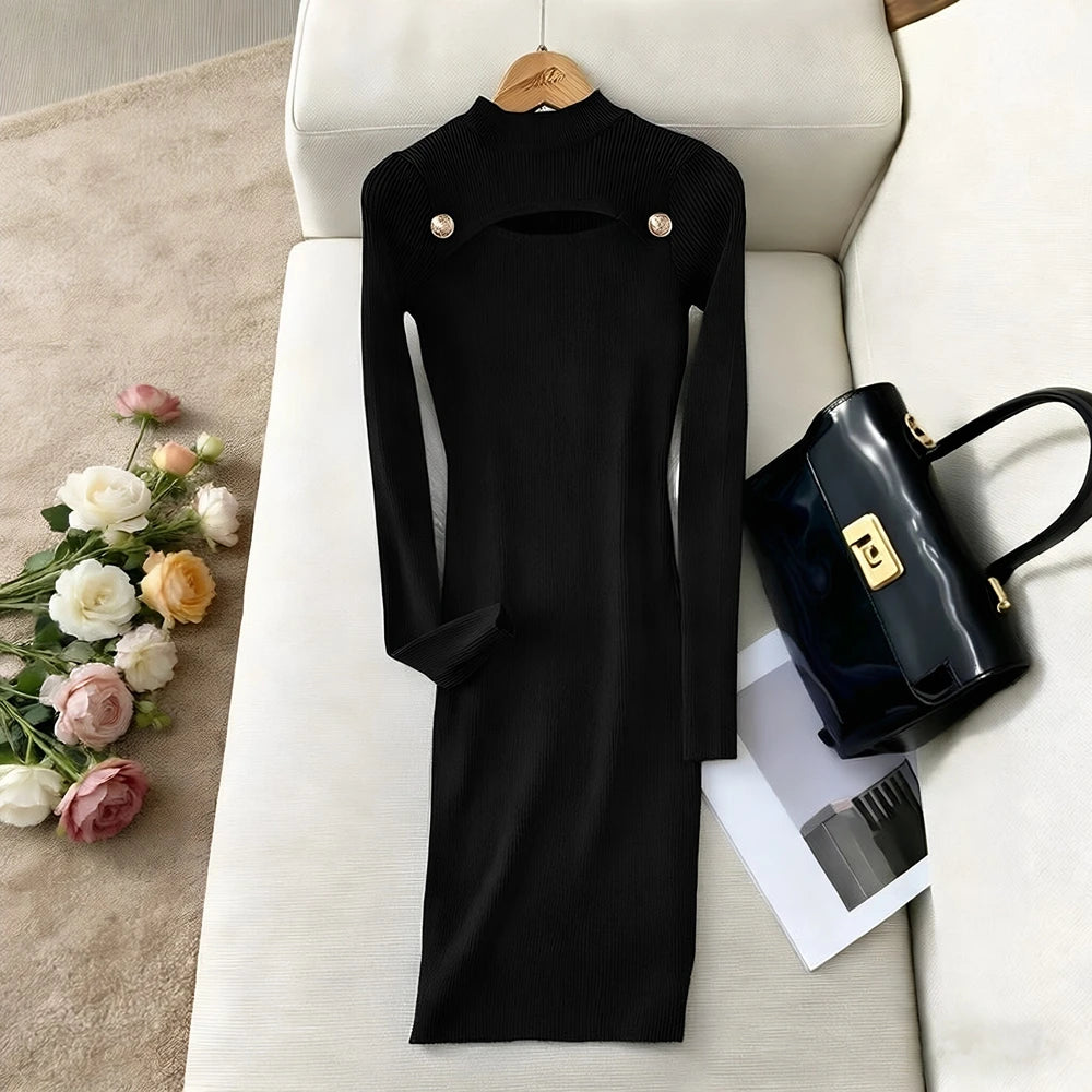 Keyhole Knit Bodycon Party Mini Dress
