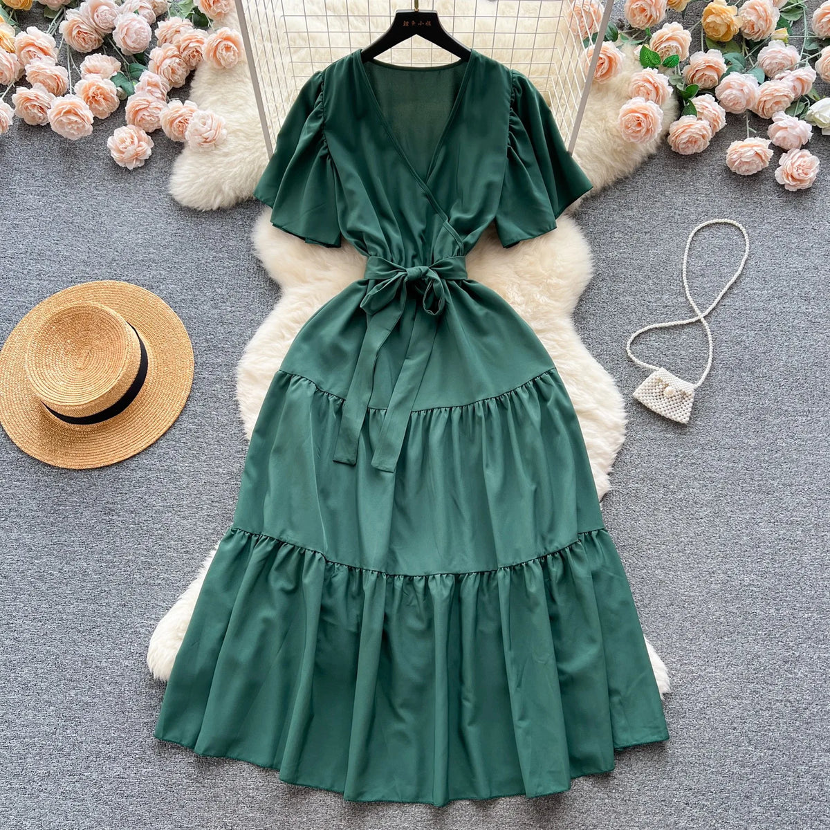 Vintage Sash Tie Maxi Dress