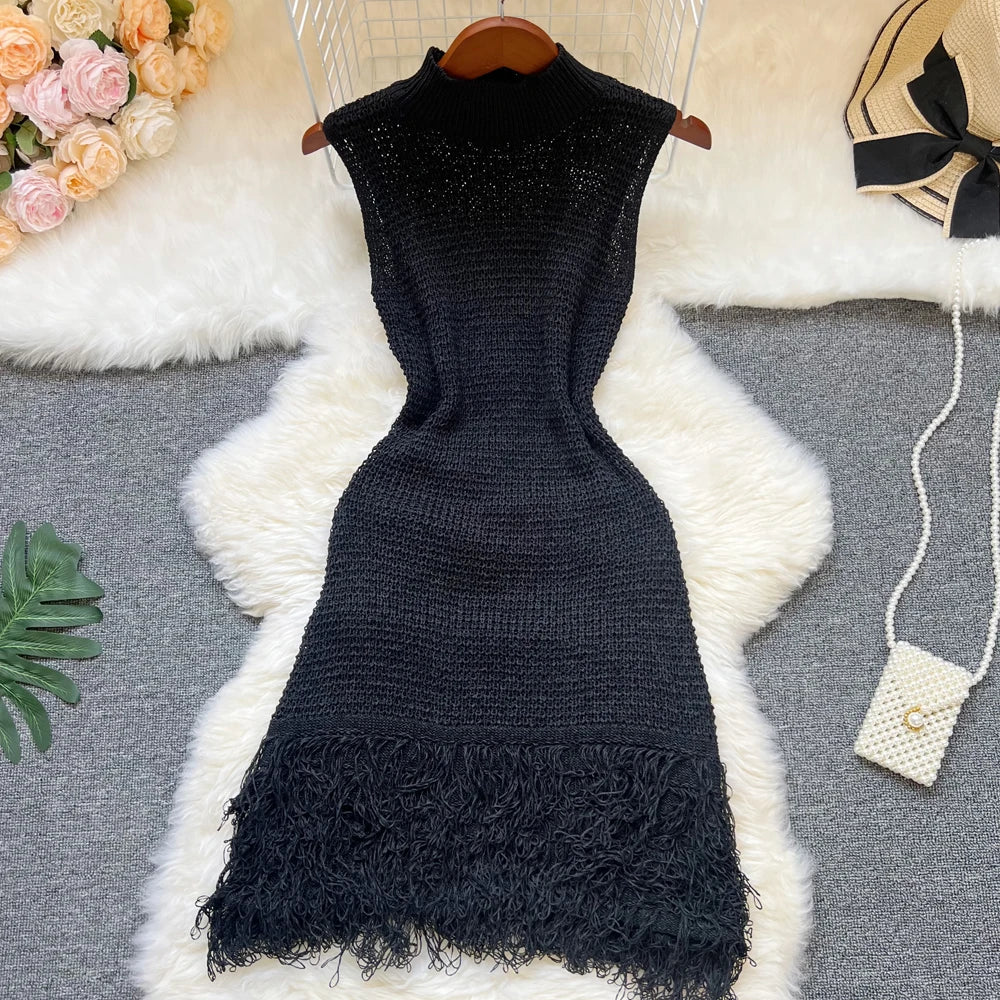 Sheer Crochet Tassel Party Dress