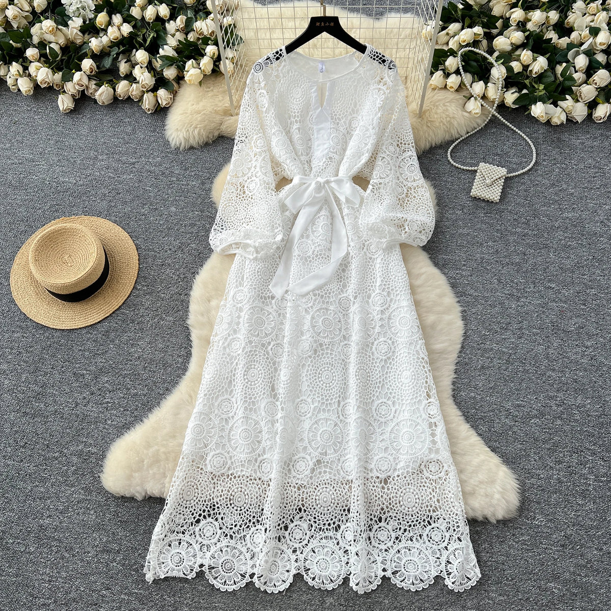 Crochet Embroidered Lace Maxi Dress