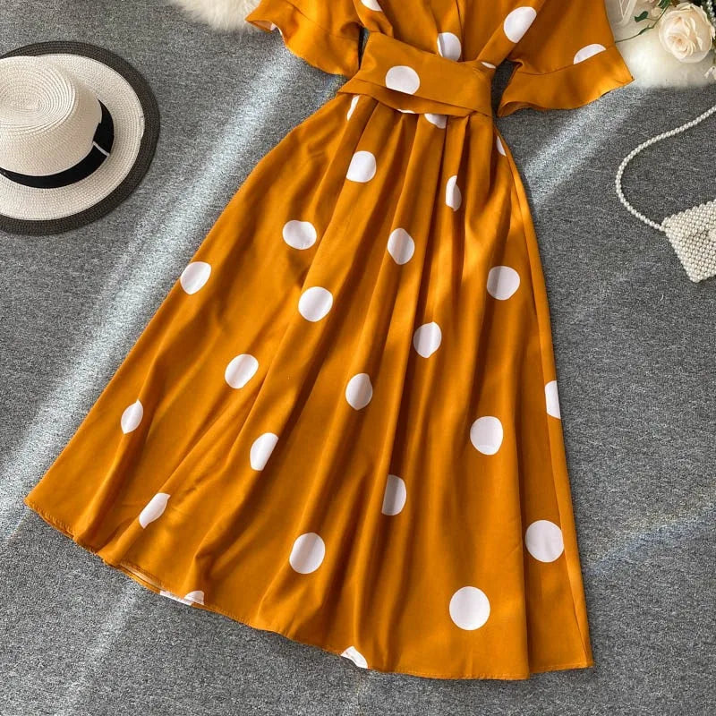 Polka Dot V-Neck Maxi Beach Dress