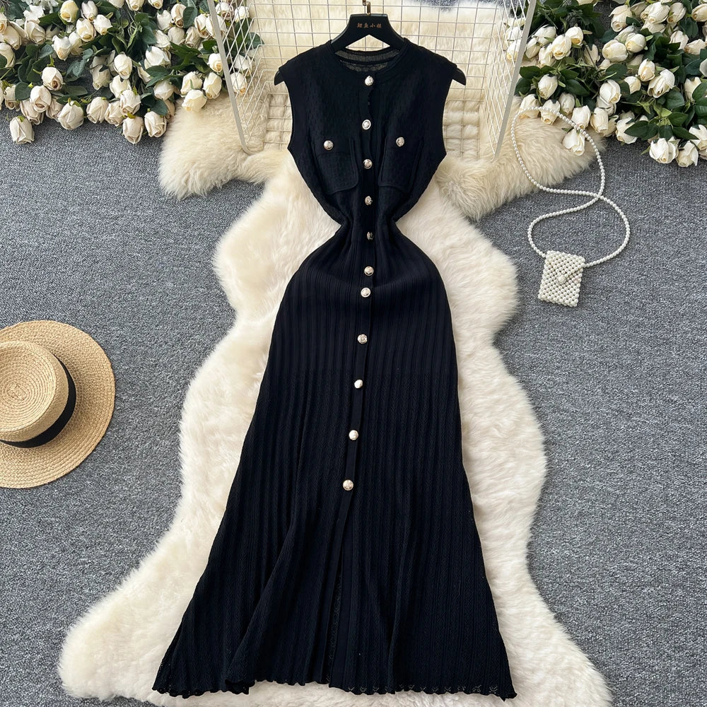 Button Front Knit Maxi Shirt Dress