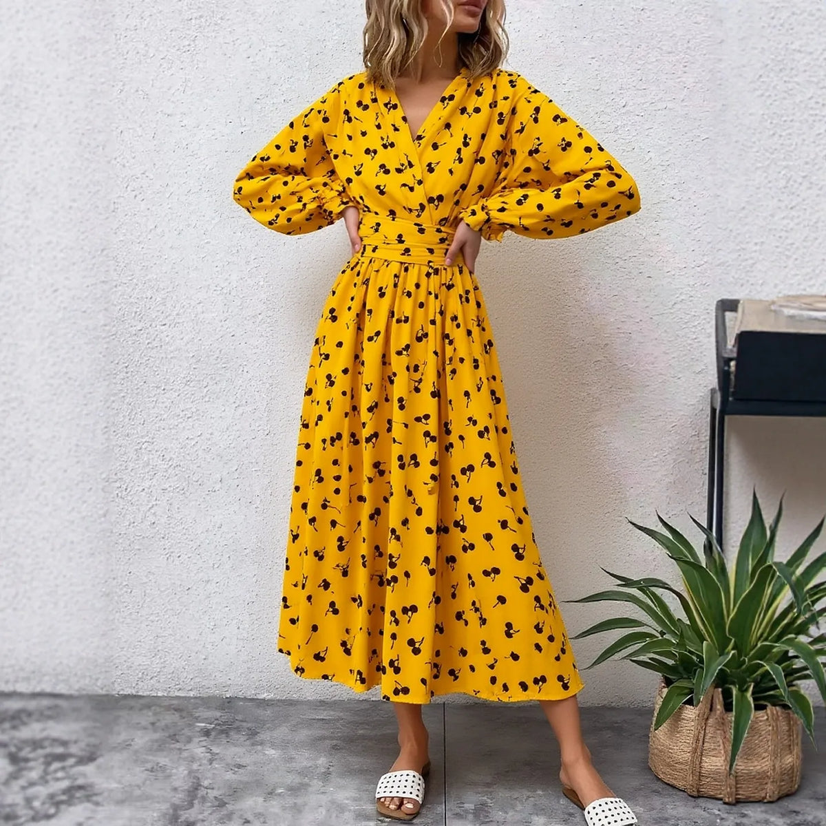Long Sleeve Bandage A-Line Maxi Dress