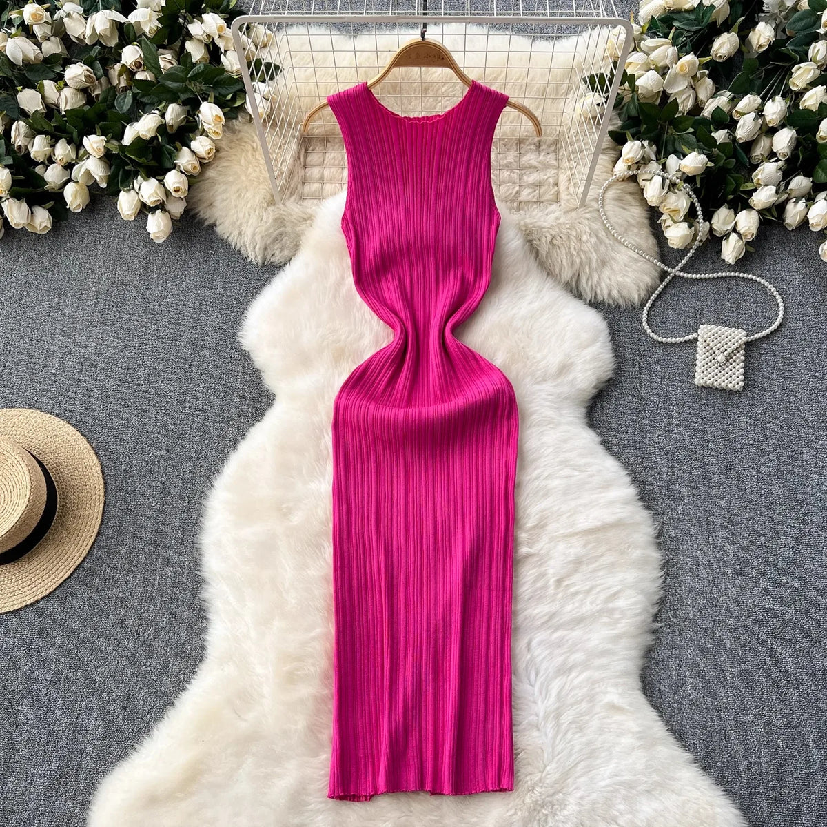 Ribbed Sleeveless Knit Maxi Tank Dress
