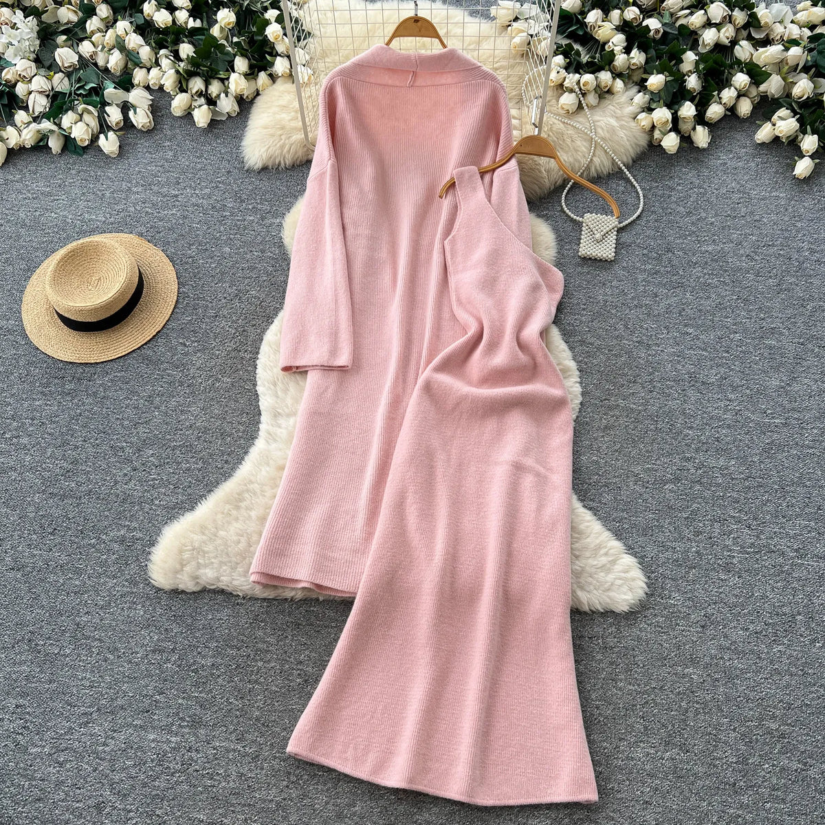 Knit Cami Dress and Cardigan Set