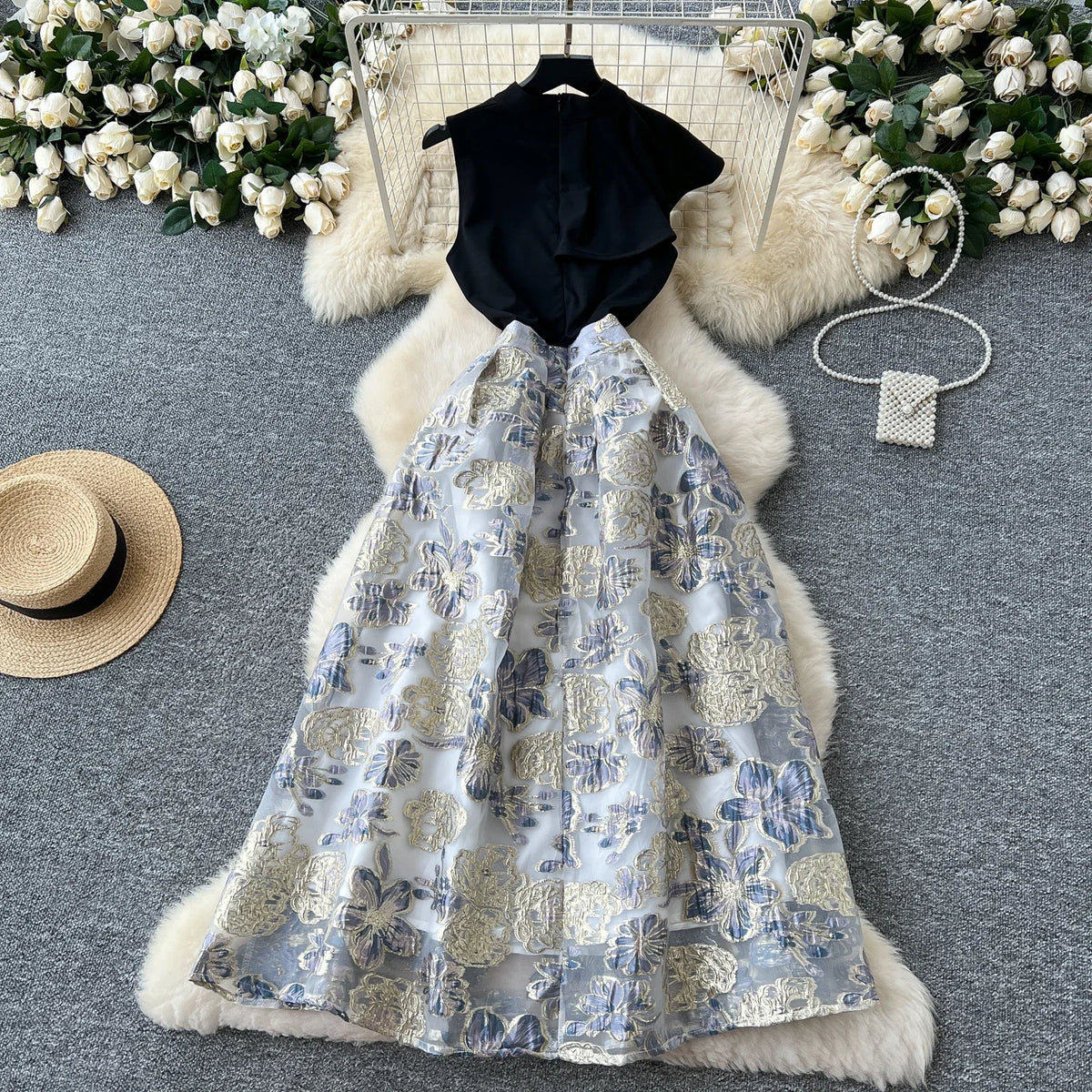 Print Patchwork Short Sleeve A-Line Dress